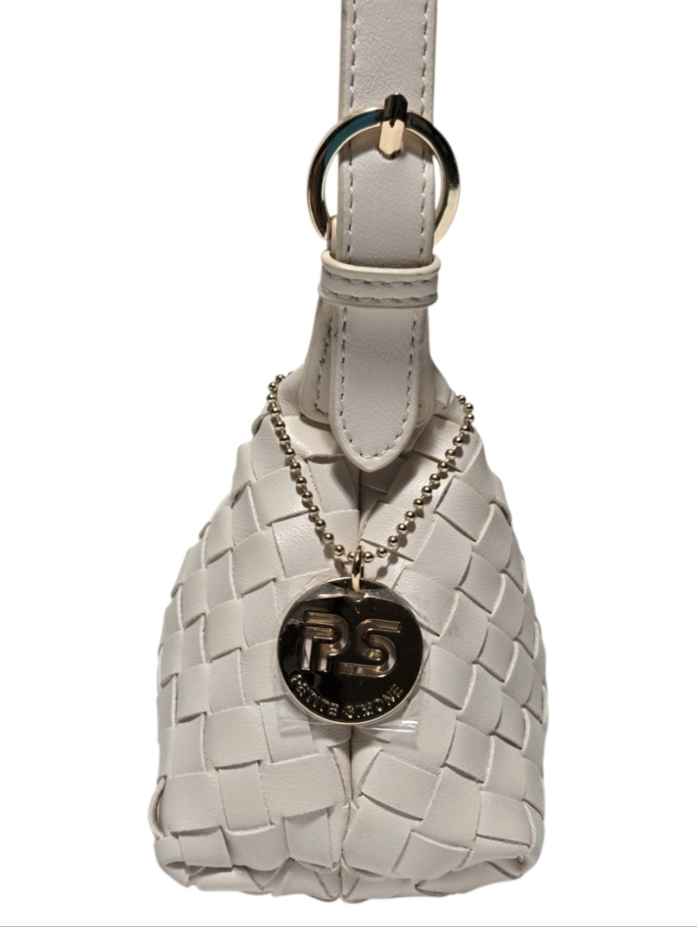 Petite Simone Judy Woven Vegan Leather Shoulder Bag in Light Beige - Picture 4 of 8